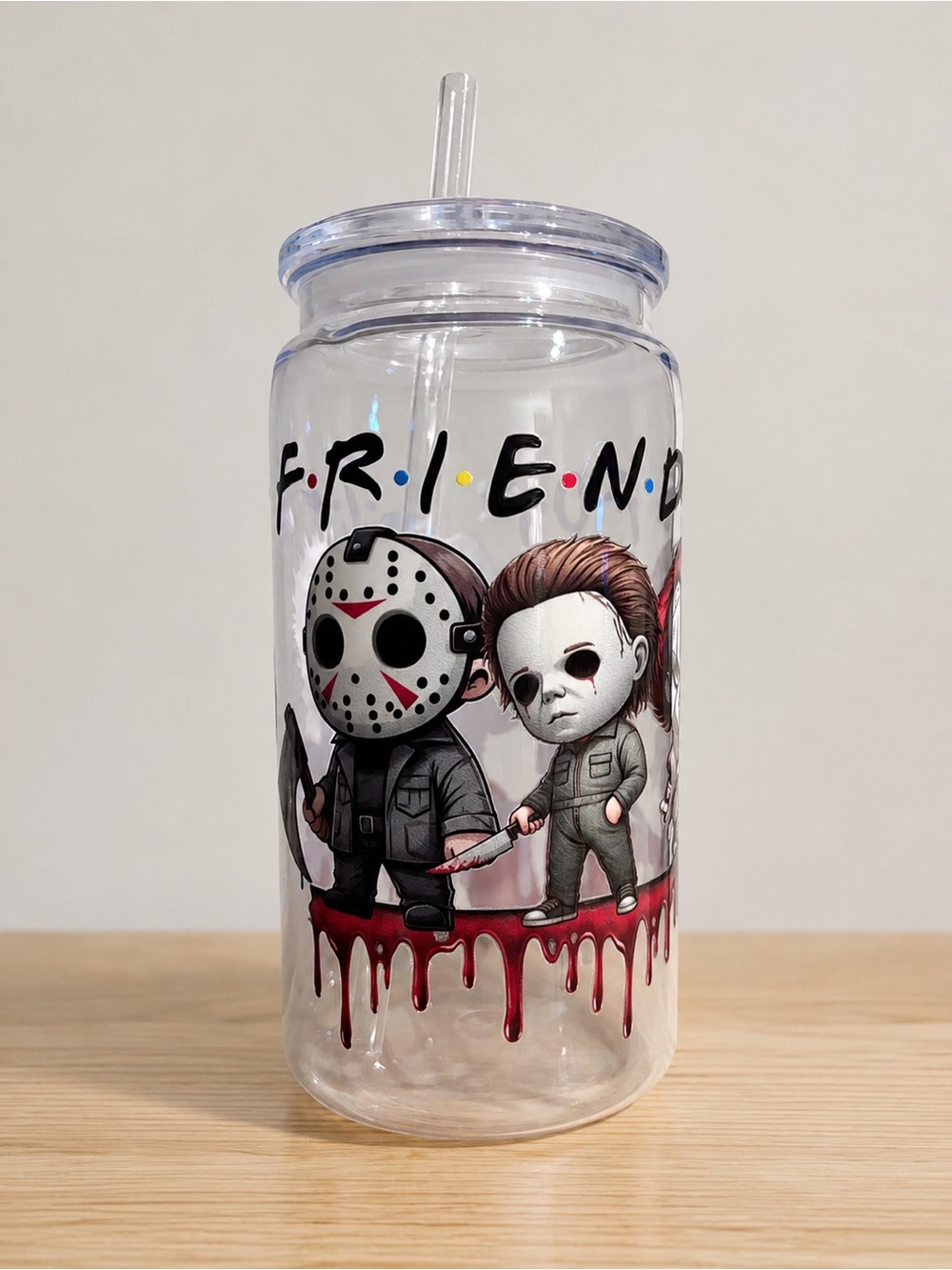 Friends for life Horror Characters Clear Acrylic Tumbler with Straw